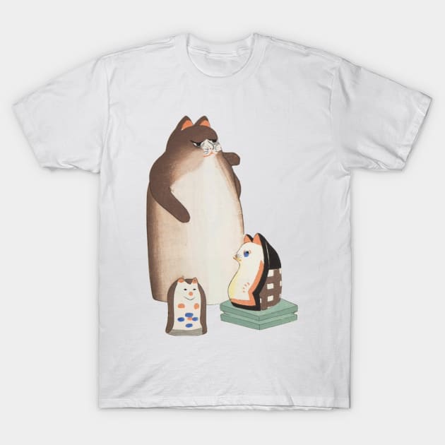 Cute Japanese Cat Family kawaii Kokeshi T-Shirt by TV Dinners